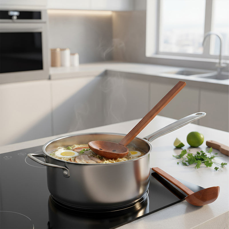Anygleam Brown 4pcs Wooden Strainer Soup Spoon Kitchen Tableware