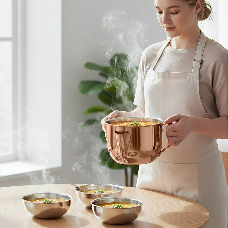 Anygleam Orange Stainless Steel Separator Pot 1000ML – Golden Oil Filter Bowl for Soup, Gravy, Water & Fat Removal Kitchen Tool