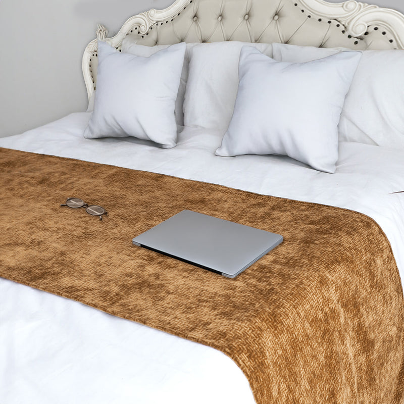 70cm Brown Vintage Bed Scarf Runner Bedding Tail Pad Flag For Home Hotel 3Pcs Set