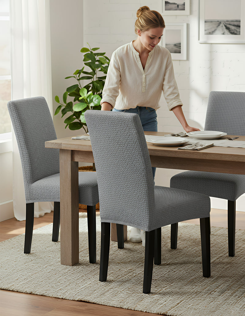 Anyseat Dark Grey Micro Knitted Design Chair Cover – Elastic Anti‑Dirt Design for Dining, Kitchen, Wedding, Hotel & Banquet Use
