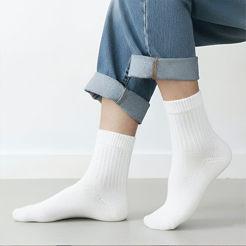 Anyfootwear 5 Pairs White Size 4-10 Sports Socks Solid Colors Cotton Skateboard Knitted Casual Unisex