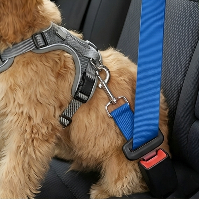 Adjustable Blue Pet Car Seat Belt – Safety Harness for Dogs & Cats