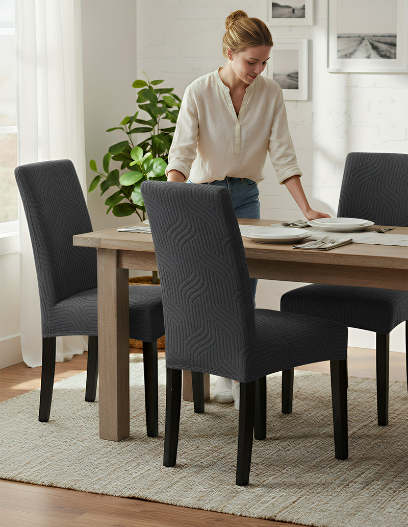 Anyseat Dark Grey Knitted Chair Cover – Elastic Anti‑Dirt Design for Dining, Kitchen, Wedding, Hotel & Banquet Use