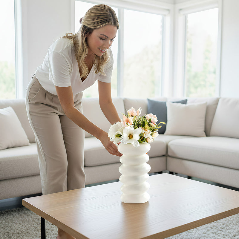 ANYDECO Flower Vase White Medium Nordic Plastic Spiral Pot Home Decor