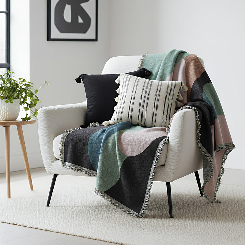 Anycozy Faux Cashmere Throw Blanket – Abstract Rainbow Wave Pattern Sofa Cover with Tassels, Soft Home Decor Accent