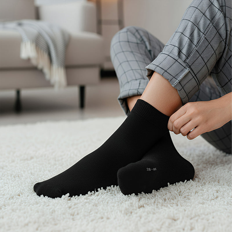 Anyfootwear 5 Pairs Size 10-14 Fashion Socks High Quality Office Sports Business Long Socks Cotton Solid Colors Skateboard Knitted Casual Black Size 43-48