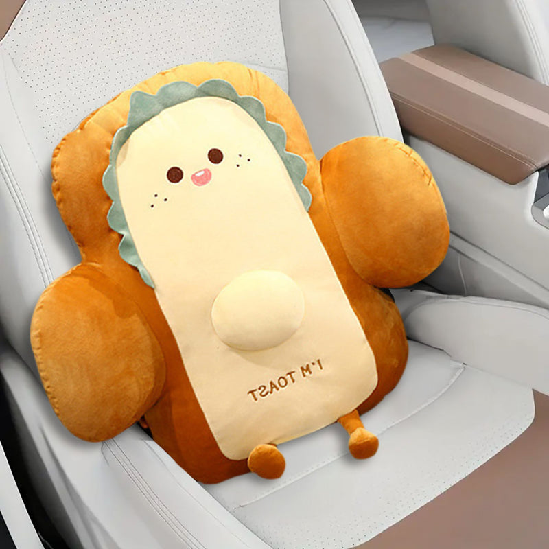 Anyseat Seat Cushion 58cm Cute Face Toast Bread Stuffed Car Seat Plush Cartoon Back Support Pillow Home Decor