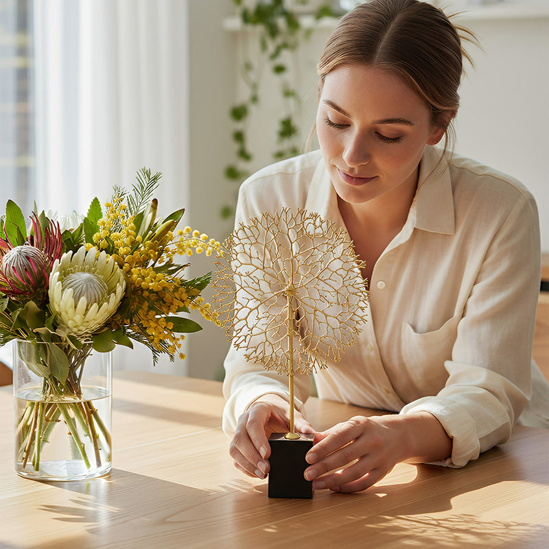 ANYHOUZ 33cm Luxury Metal Tree Tabletop Home Decor Modern Art Living Room Display House Decorative Crafts Metal Ornaments with Marble Base