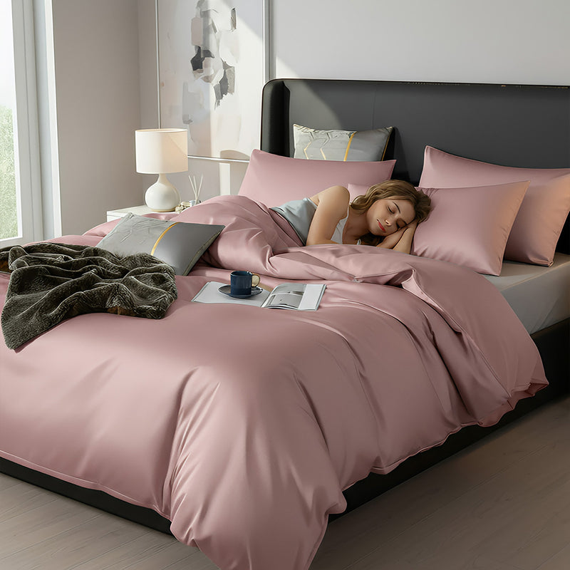 Anycozy Bed Sheet Pink Deep Grey Ultra Soft Luxury Egyptian Cotton Bedding Cover Queen Size 4 Pcs Bed Set