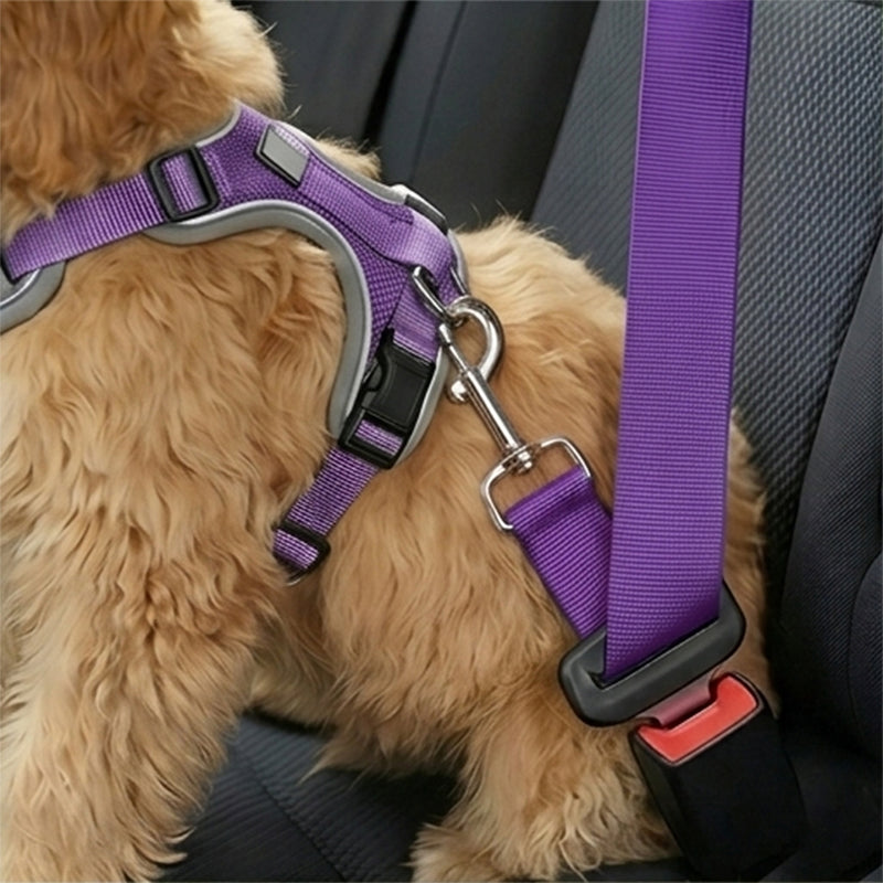 Adjustable Purple Pet Car Seat Belt – Safety Harness for Dogs & Cats