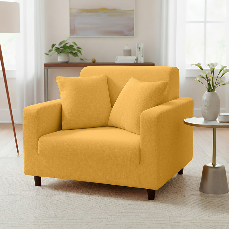 Anyhouz 1 Seater Sofa Cover Plain Yellow Style and Protection For Living Room Sofa Chair Elastic Stretchable Slipcover