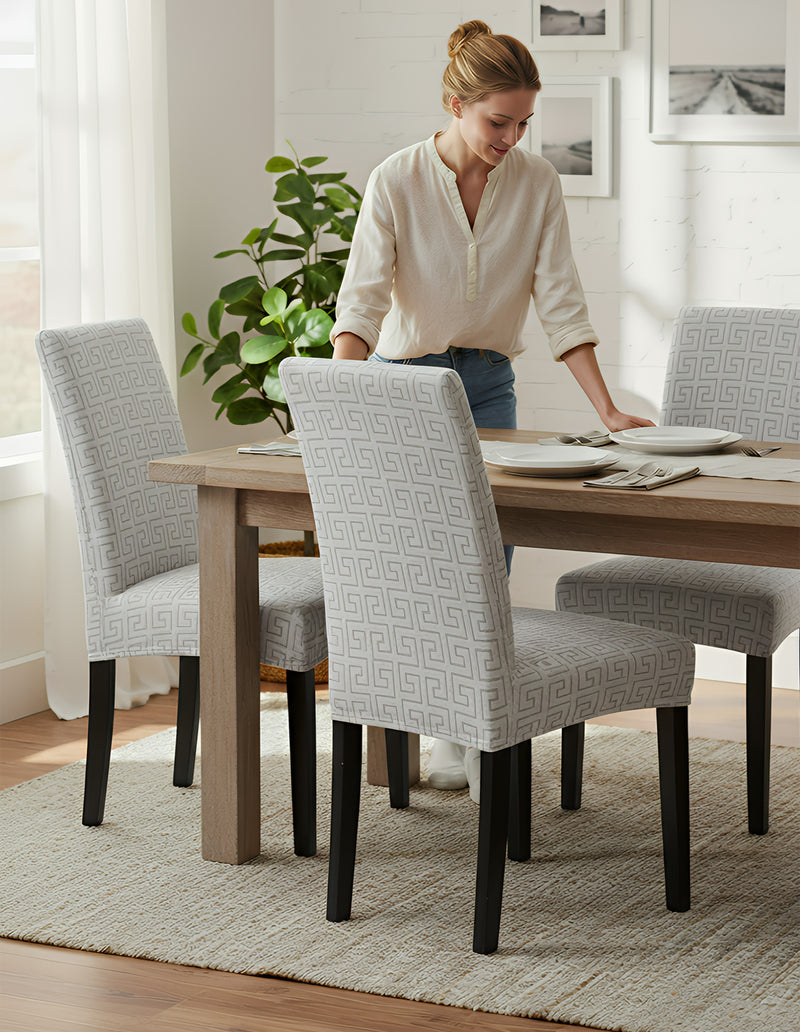 Anyseat Light Grey Square Geometric Design Chair Cover – Elastic Anti‑Dirt Design for Dining, Kitchen, Wedding, Hotel & Banquet Use