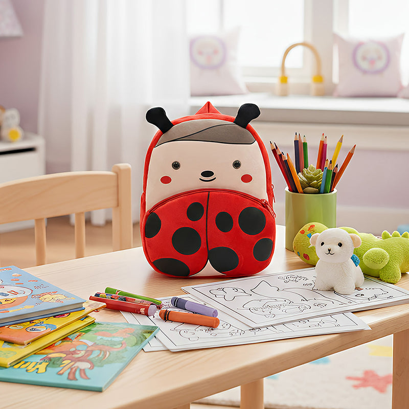 Anypack  3D Red Ladybug Kids School Backpack Cute Cartoon Animal Style Children Toddler Plush Bag Perfect Accessories For Boys and Girls