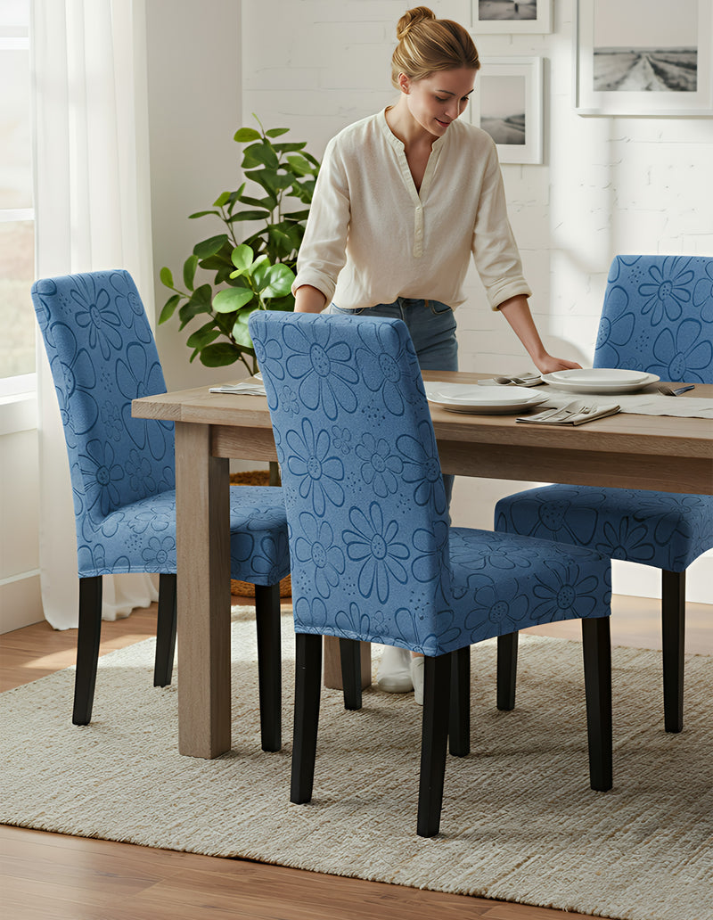 Anyseat Blue Floral Knitted Chair Cover – Elastic Anti‑Dirt Design for Dining, Kitchen, Wedding, Hotel & Banquet Use