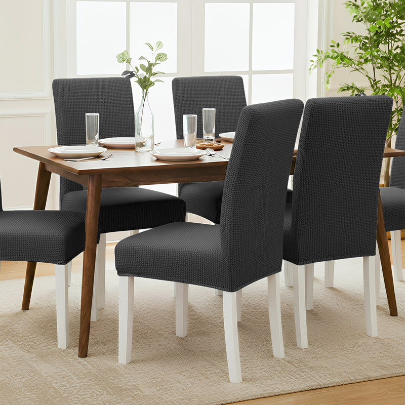 Anyseat Dark Grey Waterproof Chair Cover – Corn Kernel Pattern Stretch Slipcover for Dining Room