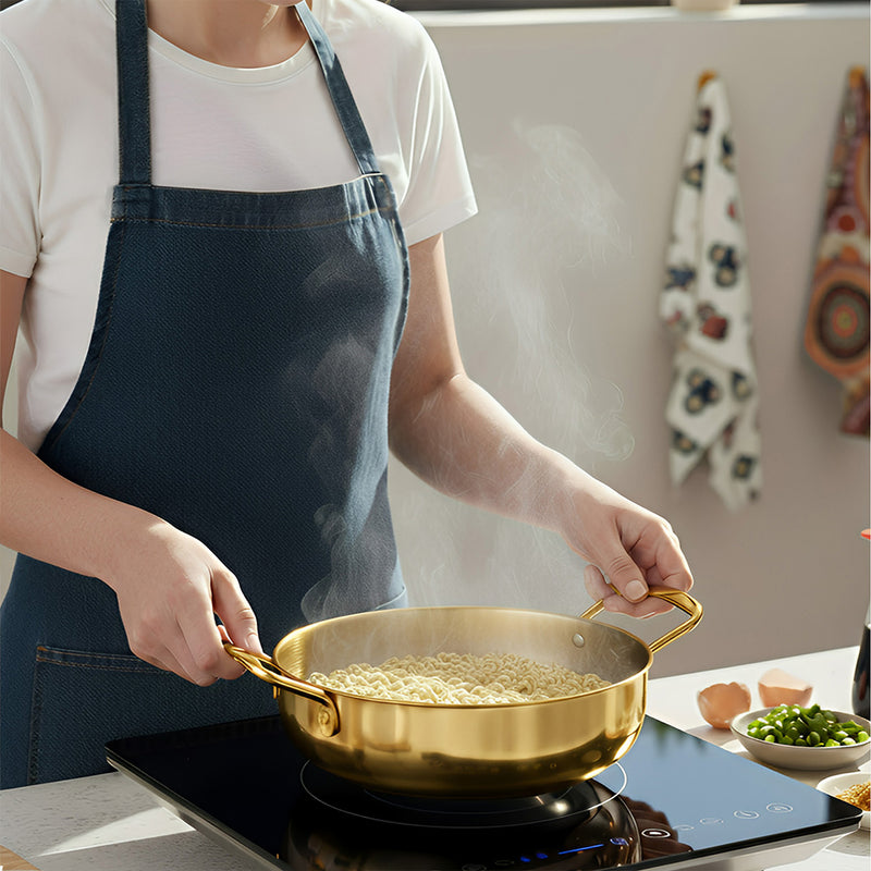 Anygleam Stock Pot Gold-L Stainless Steel HotPot Without Lid Single-Layer Cooking Soup Noodle Sea Food Home Kitchen Restaurant Tools