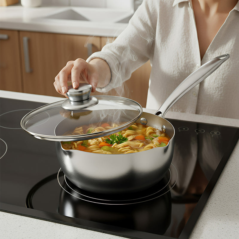 Anygleam Stock Pot Silver Non-Stick Stainless Steel Kitchen Snow Pan Noodle Soup with Lid Cooker Universal Cookware
