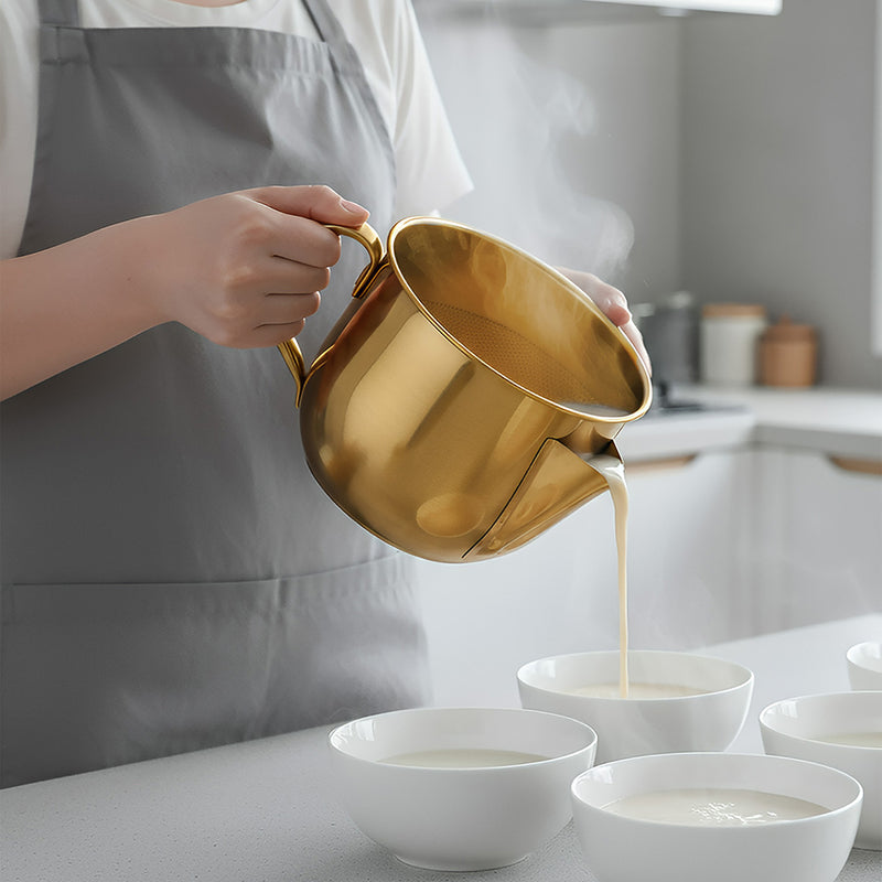 Anygleam Gold Stainless Steel Separator Pot 1000ML – Golden Oil Filter Bowl for Soup, Gravy, Water & Fat Removal Kitchen Tool