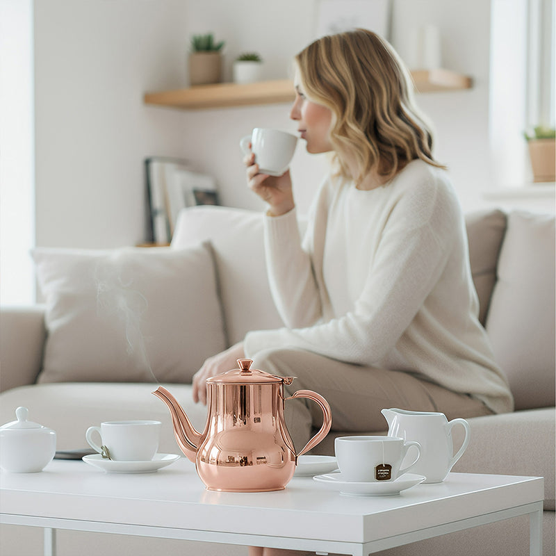 Anygleam Rose Gold Stainless Steel Teapot with Filter – Multi-Purpose Kettle for Coffee, Tea, Oil & Seasonings