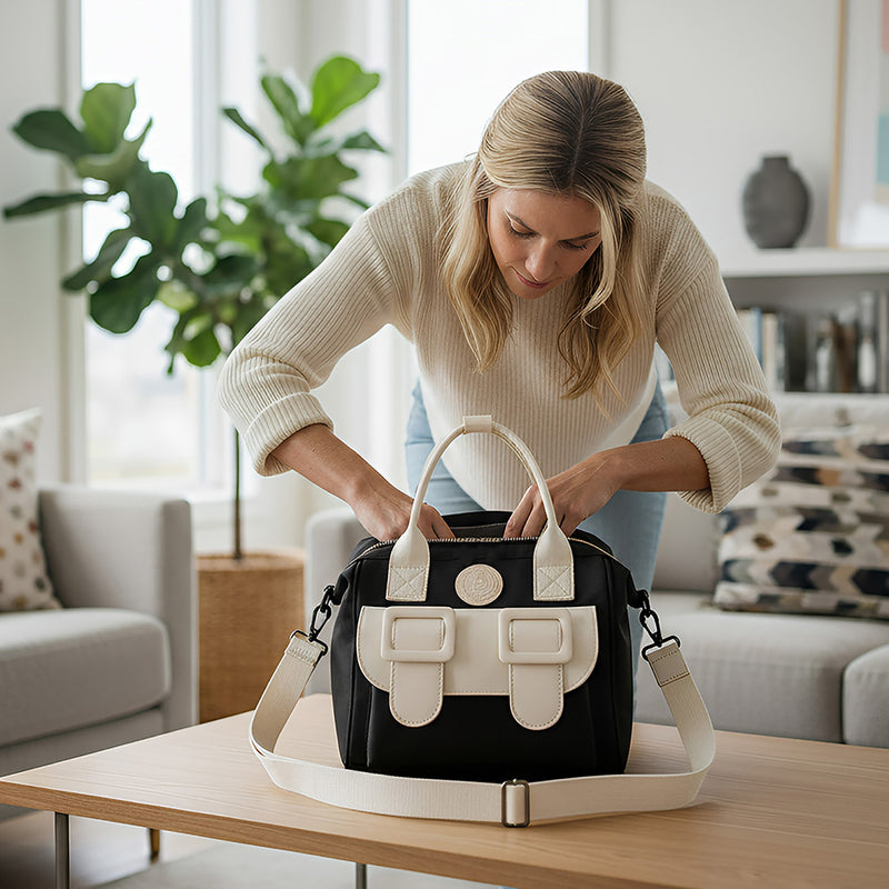 Anysort Mommy Diaper Bag Black Backpack Big Capacity Handbag Stroller for Moms Detachable Strap Maternity Shoulder Bag