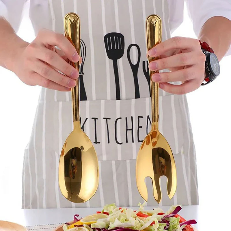 Anygleam Gold Giant Spoon & Fork Set – 2-Piece Stainless Steel