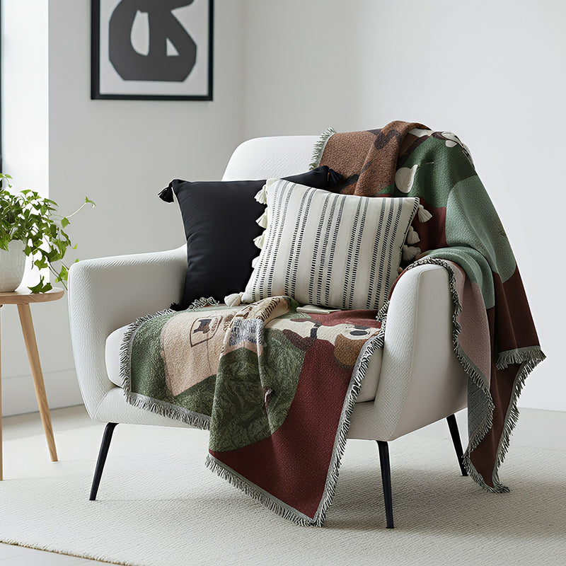 Anycozy Throw Blanket Brown Faux Cashmere Sofa Cover Human Cartoons Tassel Soft Picnic Camping Mat  180*260cm