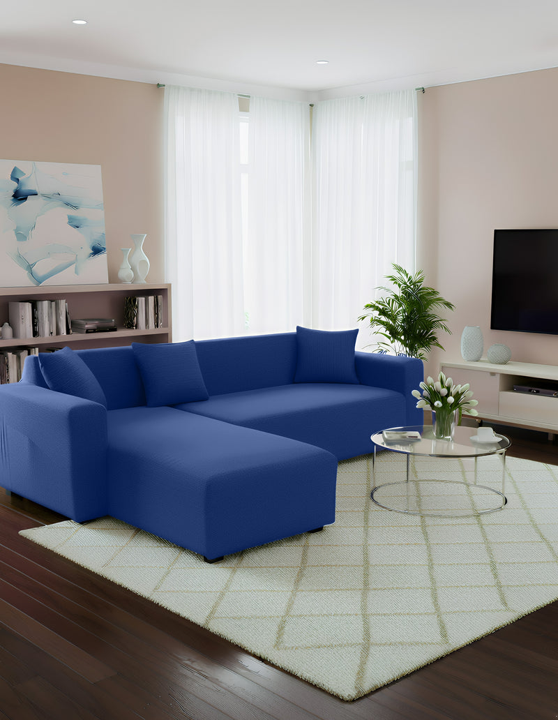 Anyhouz 4 Seater Sofa Cover Plain Royal Blue Style and Protection For Living Room Sofa Chair Elastic Stretchable Slipcover