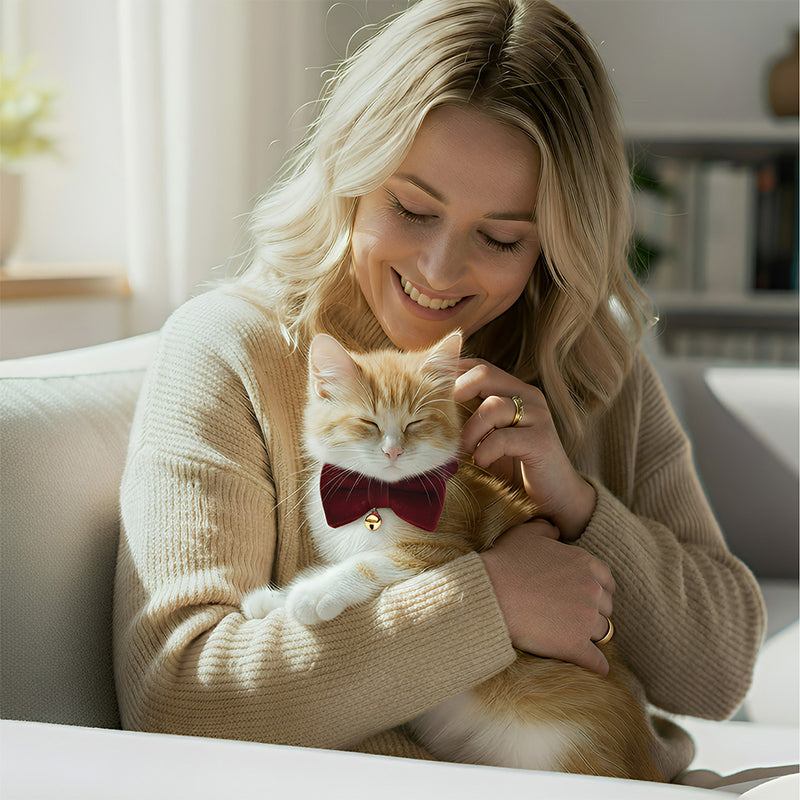 ANYWAGS Cat Collar Cherry Red Bow Small with Safety Buckle, Bell, and Durable Strap Stylish and Comfortable Pet Accessor