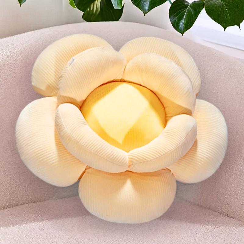 Anyseat Seat Cushion Beige Double Flower Shape Soft Bedside Floor Plush Pillow Home Decor