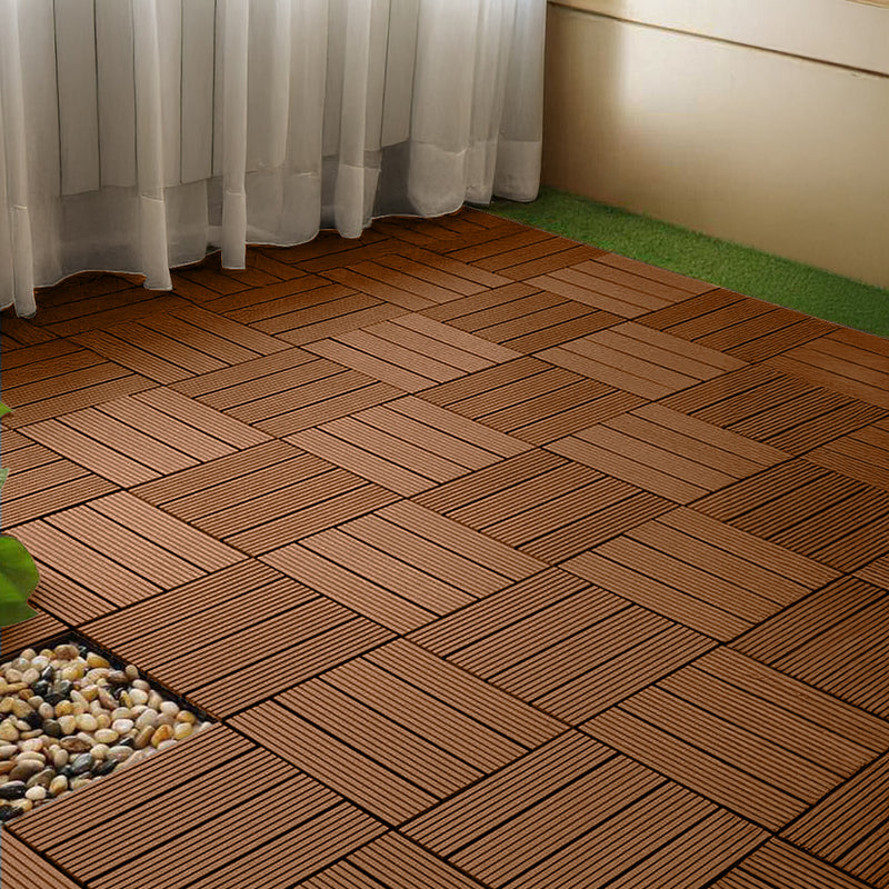 Decking Tiles Red Brown 2 Set of 11 PCS DIY Wooden Composite Garden Outdoor Backyard Flooring Home Decor