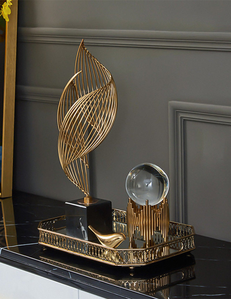 Anyhouz 46cm Spiral Leaves Luxury Gold Metal Tabletop Home Decor