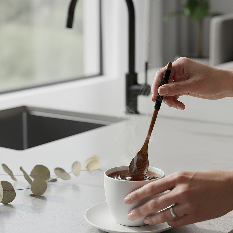 Anygleam Natural Brown 6pcs Wooden Tea Long Spoon  Kitchen Tableware