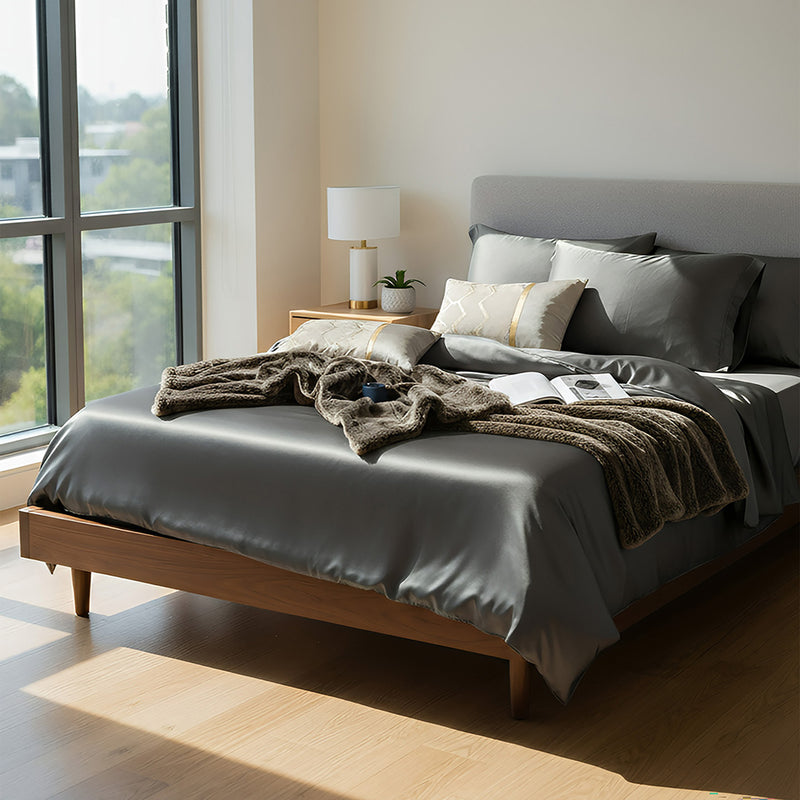 Anycozy Bed Sheet Deep Grey Light Grey Ultra Soft Luxury Egyptian Cotton Bedding Cover King Size 6 Pcs Bed Set