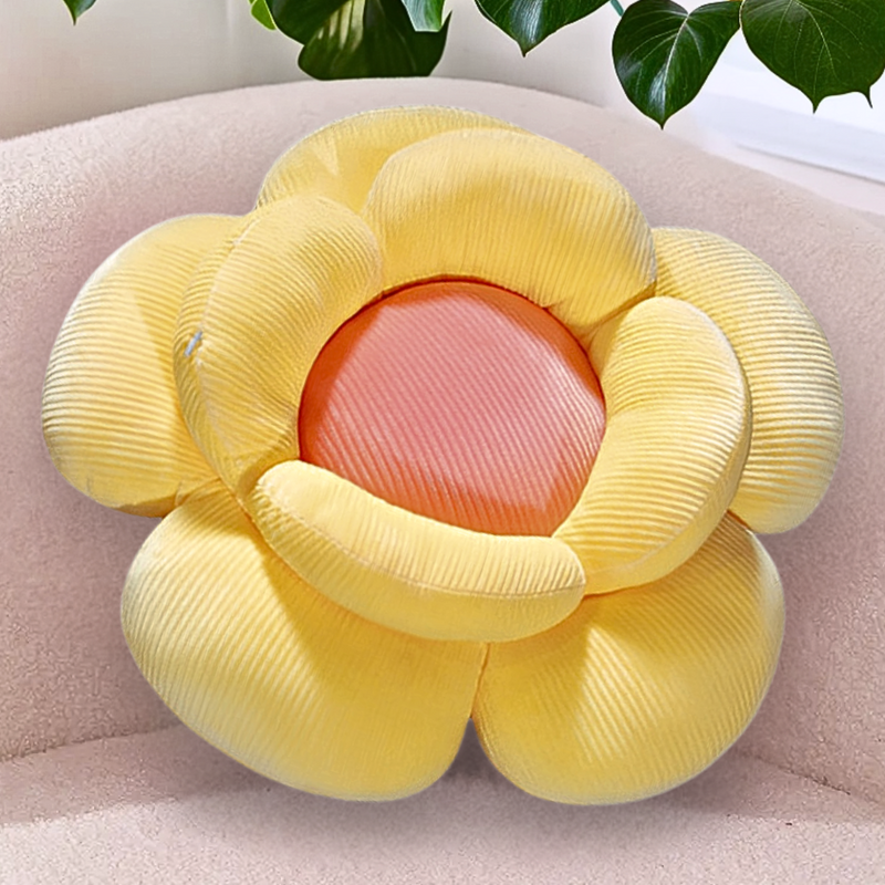 Anyseat Seat Cushion 2PC Yellow Double Flower Shape Soft Bedside Floor Plush Pillow Home Decor