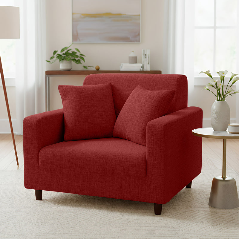 Anyseat 1 Seater Sofa Cover Plain Wine Red Style and Protection For Living Room Sofa Chair Elastic Stretchable Slipcover