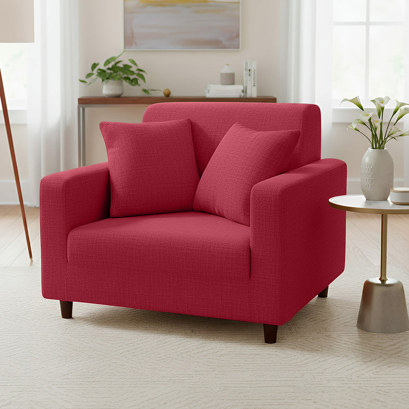 Anyhouz 1 Seater Sofa Cover Plain Red Style and Protection For Living Room Sofa Chair Elastic Stretchable Slipcover