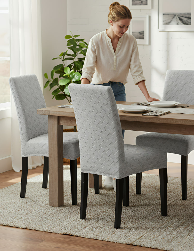 Anyseat Light Grey Knitted Chair Cover – Elastic Anti‑Dirt Design for Dining, Kitchen, Wedding, Hotel & Banquet Use