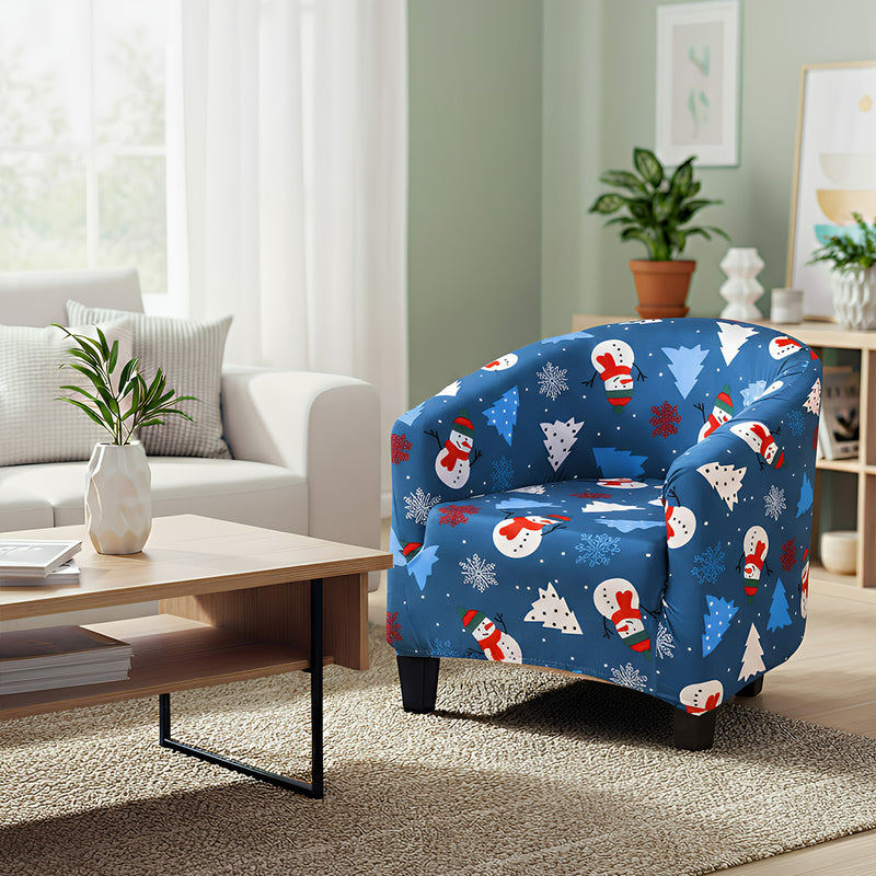 Anyseat Chair Cover Blue Christmas Design Dust Proof Tub Slipcover Home Decor
