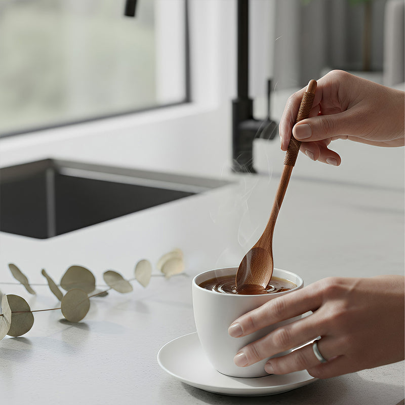 Anygleam Dark Brown 6pcs Wooden Tea Long Spoon  Kitchen Tableware