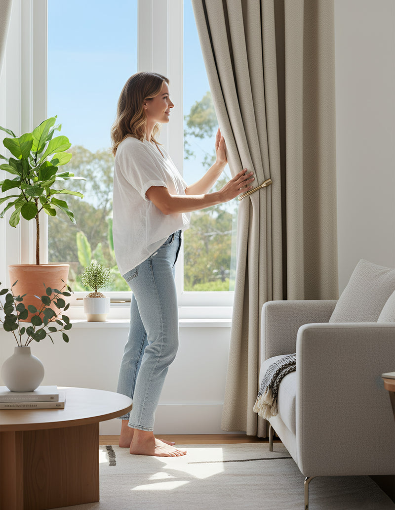 Anydrape Curtain Beige 100cmx250cm Thick Chenille Luxury Blackout Curtains