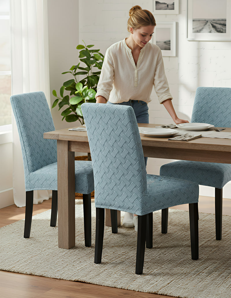 Anyseat Light Blue Knitted Chair Cover – Elastic Anti‑Dirt Design for Dining, Kitchen, Wedding, Hotel & Banquet Use