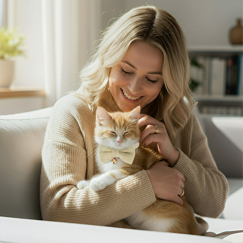 ANYWAGS Cat Collar Off White Bow Small with Safety Buckle, Bell, and Durable Strap Stylish and Comfortable Pet Accessor