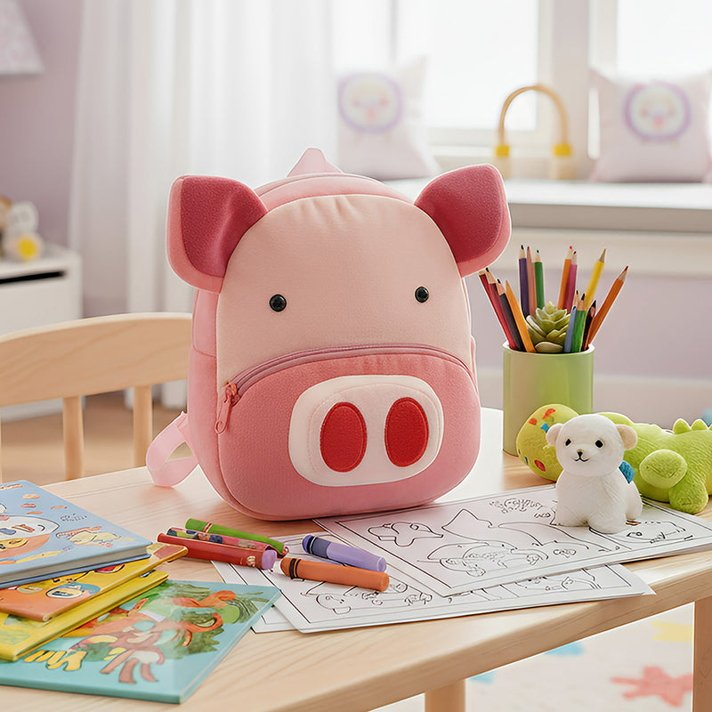 Anypack 3D Pink Pig Kids School Backpack Cute Cartoon Animal Style Children Toddler Plush Bag Perfect Accessories For Boys and Girls