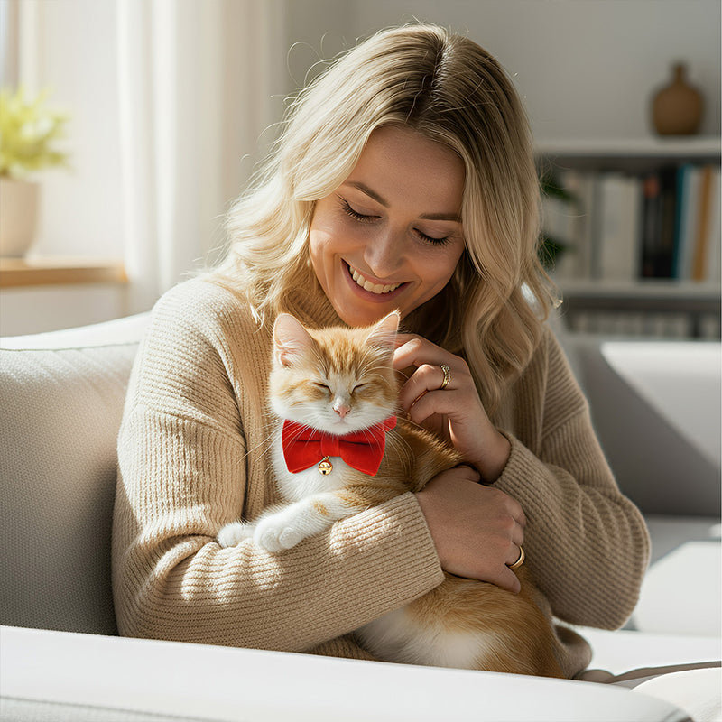 Anypet Stylish Red Bow Cat Collar – Large Size with Safety Buckle, Bell & Durable Strap