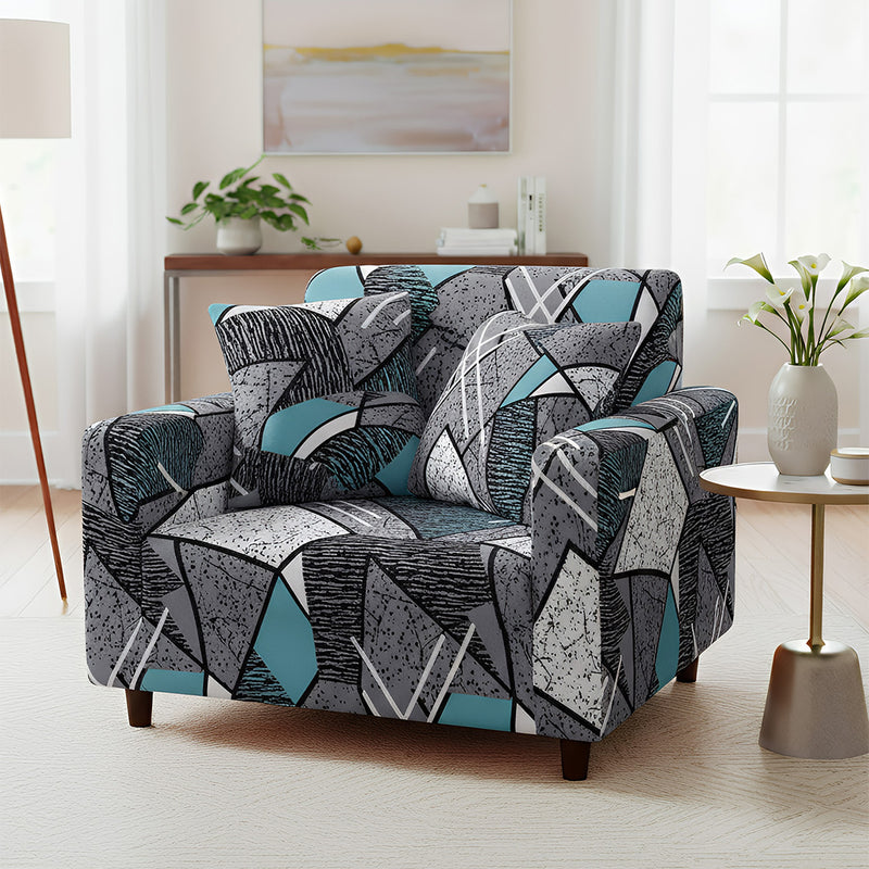 Anyseat 1-Seater Sofa Cover – Dark Grey Geometric Style Slipcover for Living Room Chair Protection