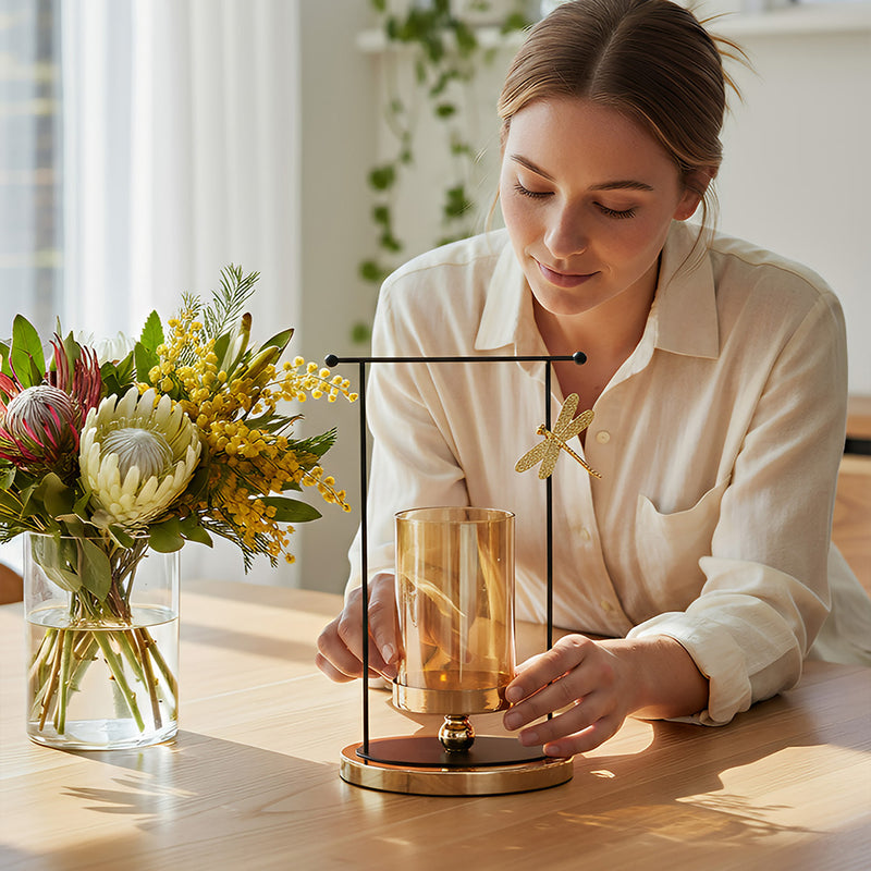 ANYDECO 34cm Candle Holder Flower Vase Tabletop Home Decor Modern Art Living Room Display House Decorative Crafts Ornaments with Metal Base