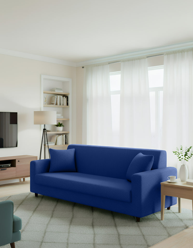Anyhouz 3 Seater Sofa Cover Plain Royal Blue Style and Protection For Living Room Sofa Chair Elastic Stretchable Slipcover