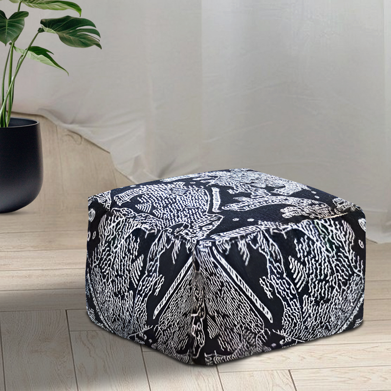 Anypillow 2PC 55x30cm Black Squared Soft Pouffe Seat Cushion Elegant Home Accent Decor Stylish Footstool
