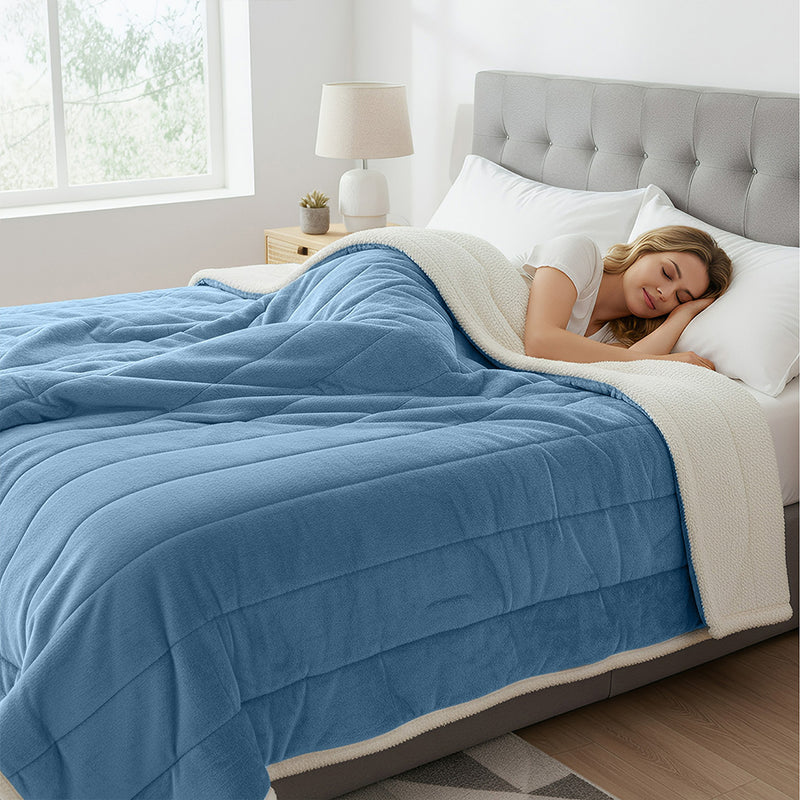 Anycozy Light Blue Coral Fleece Blanket Warm 3-Layer Flannel 180x200cm