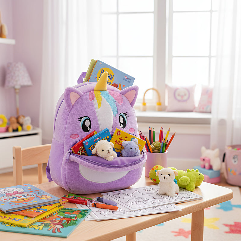 Anypack 3D Purple Unicorn Kids School Backpack Cute Cartoon Animal Style Children Toddler Plush Bag Perfect Accessories For Boys and Girls
